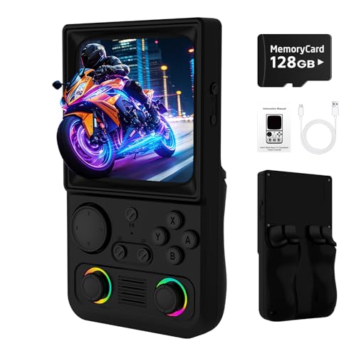 Image of R36TMAX Retro Handhled Game Console, 4.0 Inch Retro Gaming Console with 4000mAh Battery, 128GB TF Card with Video Games, Portable Retro Game Console Supports WiFi Networked Fighting, Black