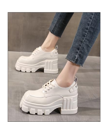 SUCHETA] 厚底の小さな革の靴女性のイギリス春と秋の広場頭レース