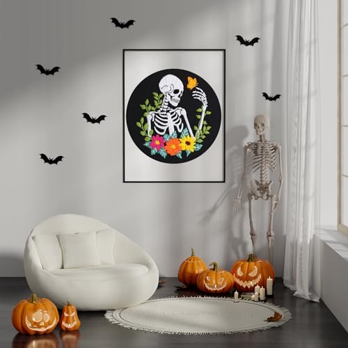 Image of Louise Maelys Halloween Embroidery Kit with Skeleton, Flower and Butterfly | DIY needlepoint kit complete set, the cross stitch kits includes fabric hoop threads needles and instructions