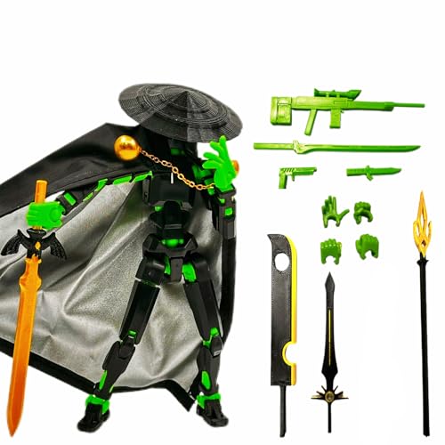 Image of Assembly Completed Lucky 13 Action Figures, Titan 13 Action Figure,3D Printed T13 Action Figure Multi-Jointed Movable, Dummy Hand Painted Figure, Desktop Decorations Game Gifts, (A-Black Green)