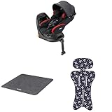 Aprica(アップリカ) チャイルドシート ISOFIX固定 フラディアプラス 回転式 R129適合 (レッドブラック) 【2023年モデル】+チャイルドシートオプション シート保護マット 純正 (ヘザードブラック) +チャイルドシートオプション さっと洗える さらっとマット ベビーカー、チャイルドシート、ハイローチェア対応 (マリンアンカー NV) 【セット買い】