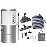 OVO Large and Powerful Central Vacuum System, Hybrid Filtration (with or Without Disposable Bags), 25L or 6.6 Gal, 630 Air watts + 30 ft Premium Deluxe Plus Accessory Kit