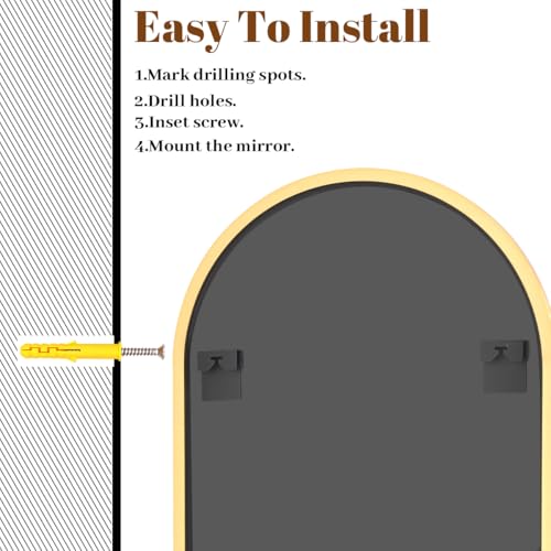 Image of VooBang Wide Arched Wall Mirror, 38 x 40 inch Arch Bathroom Mirror, Wall Mounted Vanity Mirror with Arch Metal Frame, Modern Bathroom Vanity Mirror for Bedroom, Living Room, Hanging or Leaning, Gold