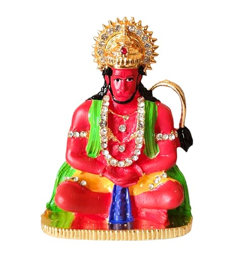 Image of Premium Hanumanji Murti Idol| Metal Meditating Bajrangbali Idol Sitting Pose | Hanuman Statue for Home Temple, Office Desk, Car Dashboard & Spiritual Gift (Pack of 1)