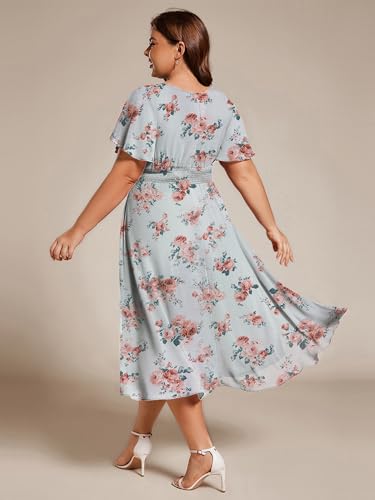 Image of Ever-Pretty Women's Plus Size Formal Wedding Guest Dresses for Curvy Women A Line Chiffon Midi High Low Cocktail Dress