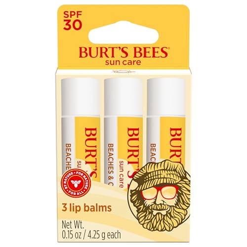 Burt’s Bees Easter Basket Stuffers, SPF 30 Lip Balm, Beaches and Cream, Water-Resistant Sun Care, Nano-Free Zinc Oxide Formula, Natural Origin Conditioning Lip Treatment, 3 Tubes, 0.15 oz.