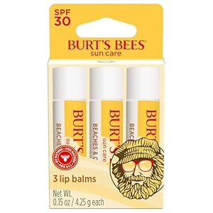 Burt’s Bees SPF 30 Lip Balm, Beaches and Cream, Water-Resistant Sun Care, Nano-Free Zinc Oxide Formula, Natural Origin Conditioning Lip Treatment, 3 Tubes, 0.15 oz.