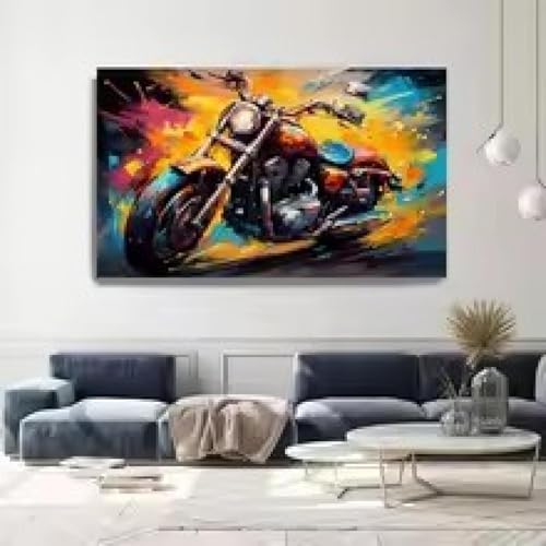 Peinture sur toile moderne texturee avec moto coloree de style