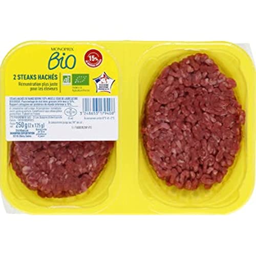 Monoprix Steaks hachés pur boeuf, production biologique - La barquette de 2 = 250g