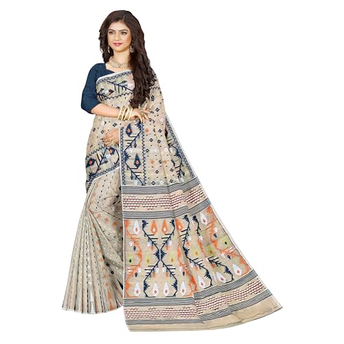 Image of Mayabi Women's Dhakai Jamdani Cotton Silk Saree Traditional Bengali Tant Korat Work, Without Blouse Piece