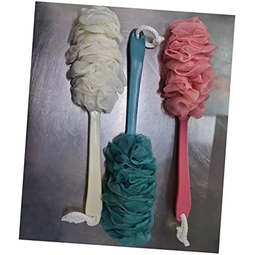 TOVINANNA 3Pc Long Handle Bath Flower Scrubber Soft Exfoliating Shower Sponge for Gentle Cleaning Durable Mesh Gauze Beige for Full Care