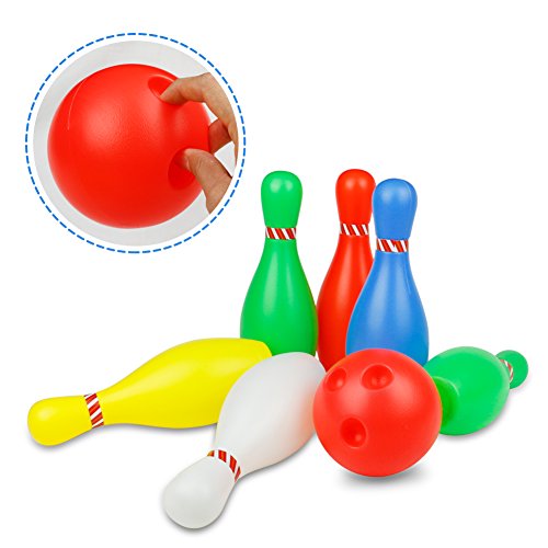 yoptote Fun Bowling Set for Kids 10 Multicolored Bowling Pins with 2 Plastic Sports Ball Play Indoor Family Games Toddlers Early Training Birthday Party Toy for Boy Girls Children Ages 3 4 5 6