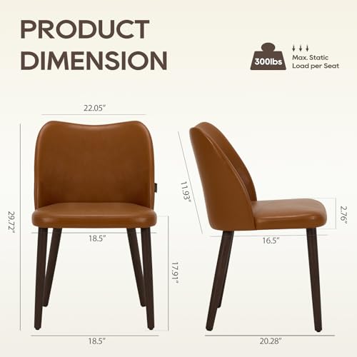 Image of Wooden Dining Chairs Set of 6, Upholstered Kitchen Dining Room Chair, Modern Faux Leather Farmhouse Dinner Chair for Restaurant & Cafe, Light Brown