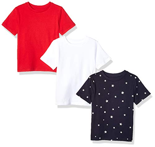 Amazon Essentials Toddler Boy's 3-Pack Short Sleeve Tee Shirt, Star/Red/White, 4T