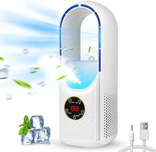 Desk Bladeless Fan with Misting, 11.8 Inch Personal Cooling Fan Small Quiet USB Table Fan with 6 Speeds, Timer and 5 Colors LED Light for Office Home Bedroom and Outdoors