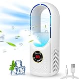Desk Bladeless Fan with Misting, 11.8 Inch Personal Cooling Fan Small Quiet USB Table Fan with 6 Spe