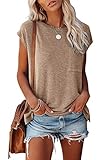 MIROL Women's Short Sleeve Tunic Tops 2023 Basic Loose T Shirts Solid Color Batwing Cap Sleeve Casual Tee Khaki