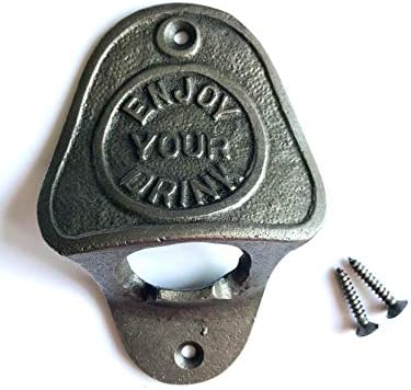 ACL Bottle Opener Enjoy Your Drink Cast Iron Cap Openers Wall Mounted Ideal for Pubs Bar Kitchen Home Accessories Rustic Farmhouse Hotels Beer Soda Openers Outside Screw