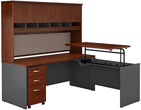 Bush Business Furniture Series C 72W x 30D 3 Position Sit to Stand L Shaped Desk with Hutch and Mobile File Cabinet in Hansen Cherry/Graphite Gray