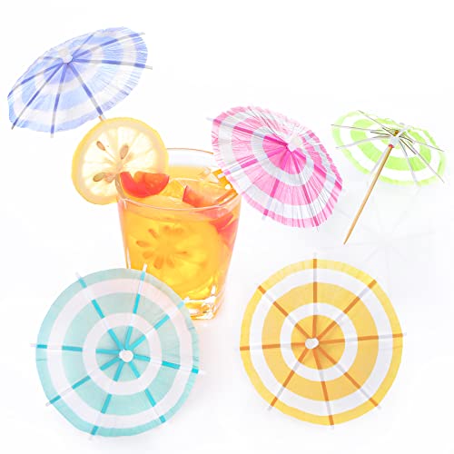 150 Pieces Drink Umbrellas Cocktail Picks Parasol Cocktail Umbrellas Sticks With Wood Toothpicks For Summer Hawaiian Cupcake Toppers Umbrella Handmade Sticks Party Decor (Circular Stripes Style) #TOP25
