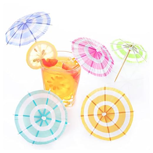 150 Pieces Drink Umbrellas Cocktail Picks Parasol Cocktail Umbrellas Sticks with Wood Toothpicks for Summer Hawaiian Cupcake Toppers Umbrella Handmade Sticks Party Decor (Circular Stripes Style)