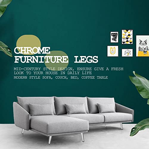 Seimneire 4pcs 10 Inch Furniture Legs, Oblique Conical Metal Legs Chrome Mid-Century Style Furniture Feet for Sofa Cabinet Table Chair Cupboard Couch Ottoman Home DIY Projects (Silver) by Seimneire - Image 6