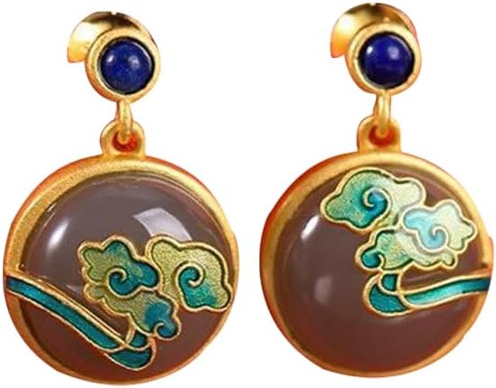 S925 Silver And Gold Plated With Natural Smokey Purple Jade Auspicious Clouds Earrings for Women Yoga Genuine