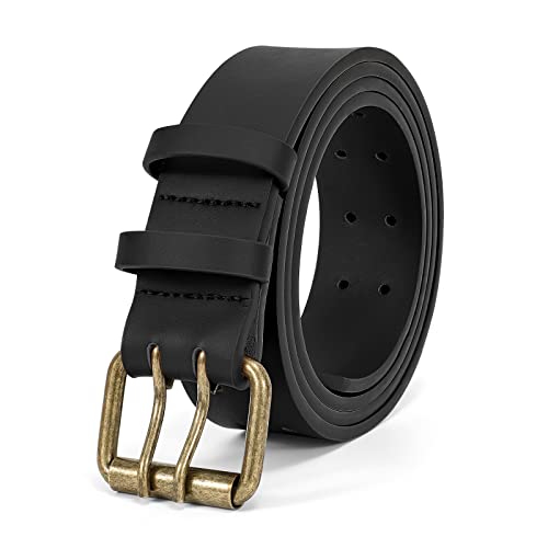 Image of JASGOOD Men Double Prong PU Leather Belt Casual Work Heavy Duty Belt Double Grommet Holes Belt for Jeans