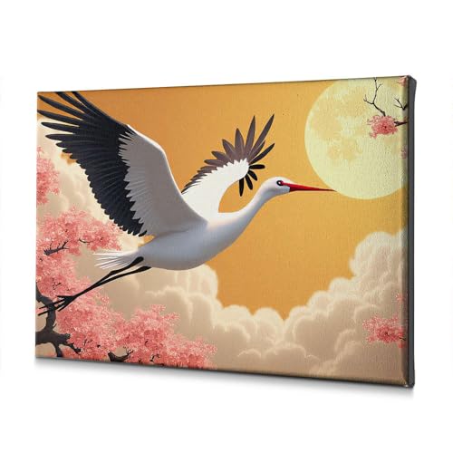 Toile décorative Pâques grue blanche lune : une œuvre d'exception pour salle à manger 30x40