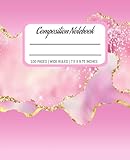  Composition Notebook Wide Ruled: Pink Glam Glitter Marble Notebook  Cute Composition Notebooks For Teen Girls