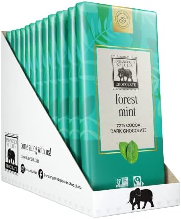 Endangered Species Chocolate Bars | Rainforest Mint Natural Dark Chocolate | 72% Cocoa with a hint of fresh forest mint | Vegan & Gluten Free | 3-Ounce Bars (Pack of 12)