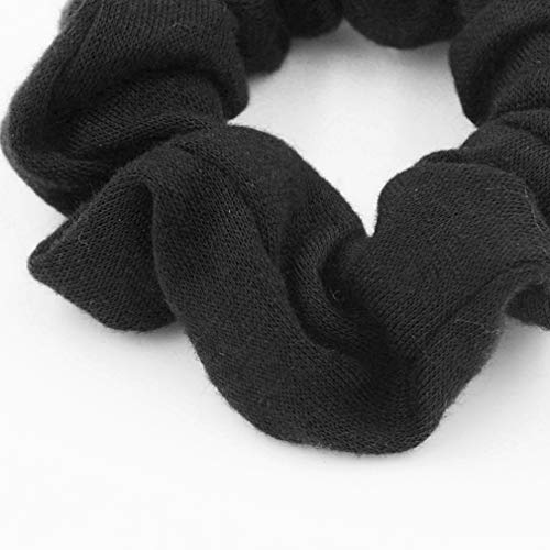 Pack Of 12 Cotton Hair Scrunchies Single Jersey Solid Color Ponytail Holders Hair Ties For Girl (Black) #TOP2