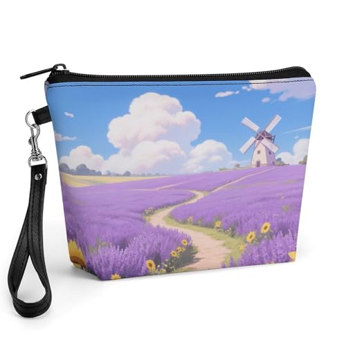 Bolsa de maquillaje de piel sintética con cremallera y asa fácil de limpiar