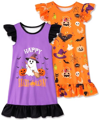 spxkd 2Pcs Girls Cute Dress Flutter Short Sleeves 3-7 Years Soft Casual Dress (US Age 3 Years 4 Years Halloween)