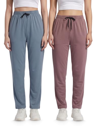 Image of Fflirtygo Cotton Solid Track Pant /Lounge Wear /Pocket Payjama �100% Export Quality Soft Cotton Night Wear /Pocket Pyjama for Women Combo Pack, Black & Blue Pyjama