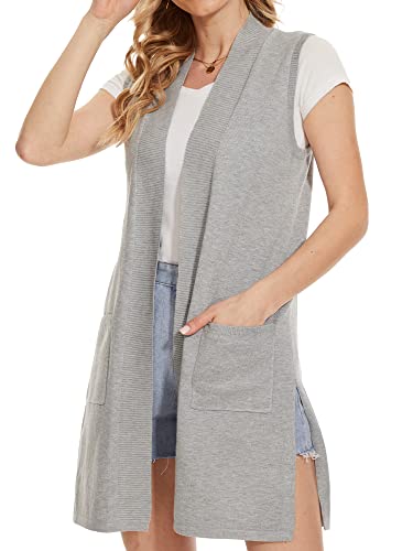 Beautiful Nomad Sleeveless Cardigans for Women Long Sweater Vest Jacket Ribbed Outerwear Coat with Pockets4