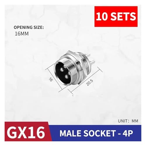 Conector GX16 de 4 pines macho para aviación y audio chasis 2