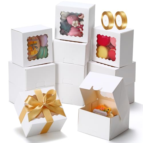 COTOPHER 50 Pack Auto Pop Up Cookie Boxes with Window, 4x4x2.5 Inches