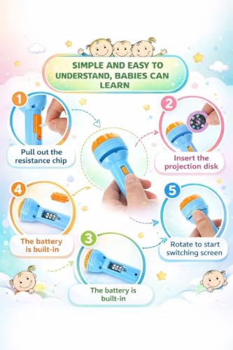 Image of Kids Projection Flashlight Torch Toy with 24 Picture Slides and 3 Projection Discs, Mini Educational Projector Torch for Toddlers and Young Children