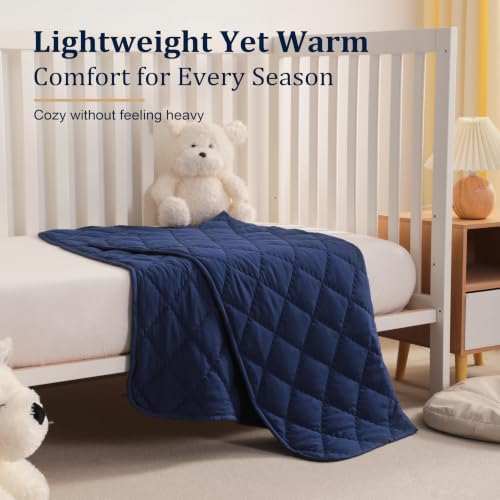 Image of BEDSUM Toddler Quilt 43x60, Microfiber Kids Quilt Toddler Bed, Navy Blue | Lightweight Soft Comfort for Toddler Beds, Daycare, Preschool Naps, Boys Girls, Machine Washable All Season Toddler Comforter