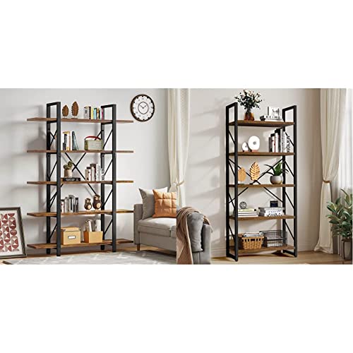 Yitahome 5 Tier Bookcase, Artsy Modern Bookshelf, Book Rack, Storage Rack Shelves & 5 Tiers Bookshelf, Artsy Modern Bookcase, Book Rack, Storage Rack Shelves Books Holder Organizer - Rustic Brown #TOP22