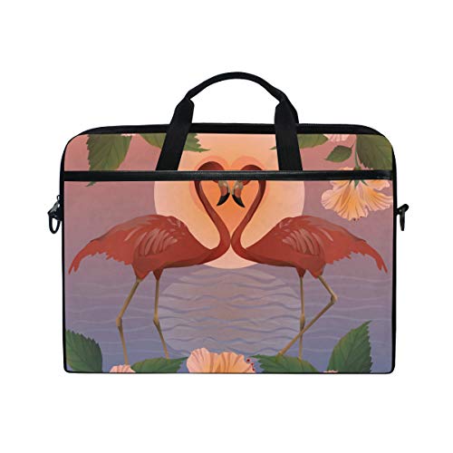 Funda para portátil de 14" contra arañazos con estampado original de flamencos y luna