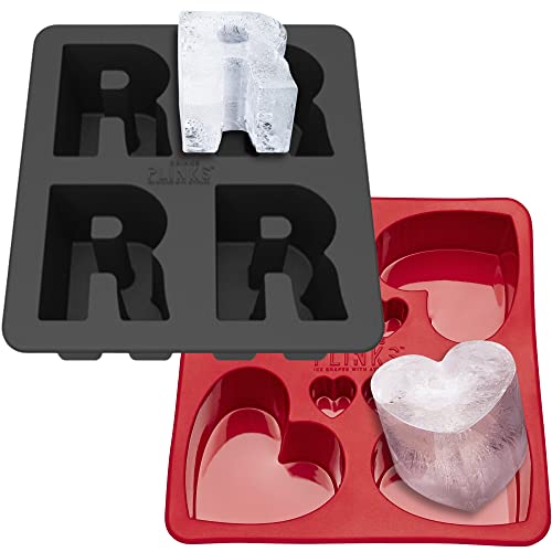Drinksplinks Letter R Ice Tray + Hearts Silicone Ice Cube Tray - 3D Monogram Ice Mold Shaped Like The Letter R For Rum Cocktail Glasses - Silicone Ice Cube With Alphabet Initials - Best Novelty Gifts #TOP19