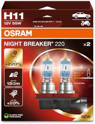 Osram NIGHT BREAKER 220, H11, +220% mehr Helligkeit, Halogen-Scheinwerferlampe, 64211NB220-2HB, Faltschachtel (2 Lampen)
