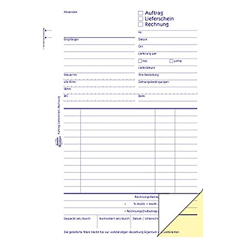 AVERY Zweckform 1739 Auftrag/Lieferschein/Rechnung Kombinationsbuch (A5, 2x40 Blatt, selbstdurchschreibend mit farbigem Durchschlag, mit Unterschriftenfeld für Auftraggeber) weiß/gelb