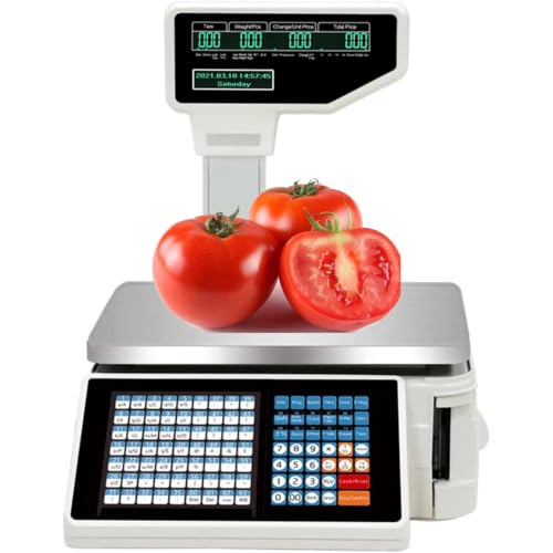 PweKzxt Balanza con Capacidad De 66 Libras, BáScula ElectróNica De Precios, BáScula Digital Comercial para Alimentos con ImpresióN De Etiquetas Machine+cashbox