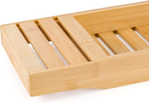 PANYIXUAN Badewannenablage Holz, Ausziehbare Badewannentablett, Wannenbrücke, Ablage zubehör, Bambus