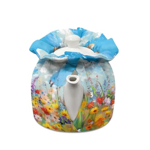 Image of Xoenoiee Cute Corgi Vibrant Flowers Print Tea Cozy Teapot Cover Thermal Insulation Tea Pot Cosy Teapot Cover Home Kitchen Table Tea Pot Cover Teapot Cozy Warmer