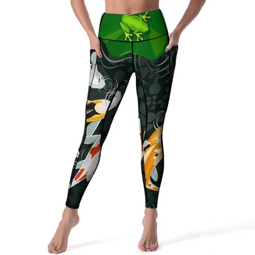 Leggings poisson rouge femme taille haute pantalon sport yoga fitness gym S