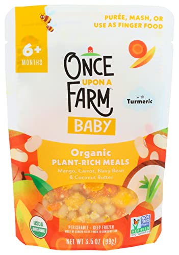 Once Upon A Farm, Frozen, Organic Baby Food Mango, Carrot, Navy Bean & Coconut Butter With Turmeric Plant-Rich Meal, 3.5 Ounce #TOP22